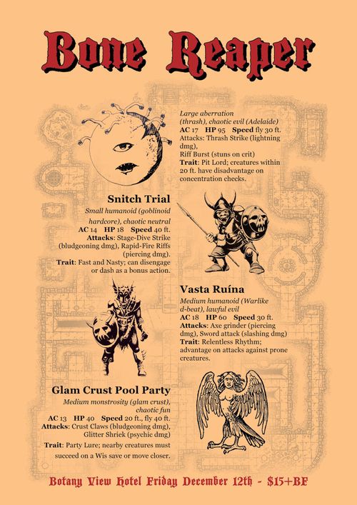 Bone Reaper (Adelaide), Snitch Trial, Vasta Ruína, Glam Crust Pool Party